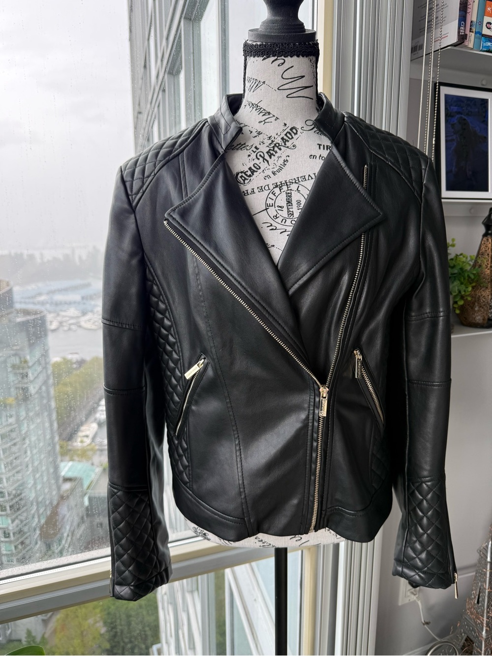 Black Calvin Klein Leather Moto Jacket Size M